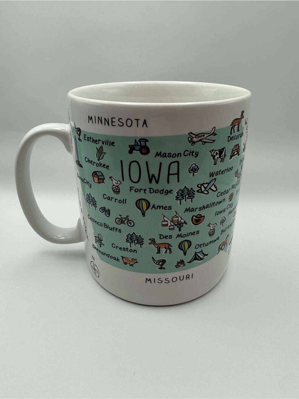 222 Fifth Iowa Map My Place Ceramic Mug - Mint Green and White